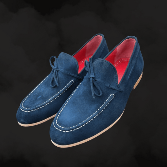 Navy Blue Suede Loafers with Contrast Detailing