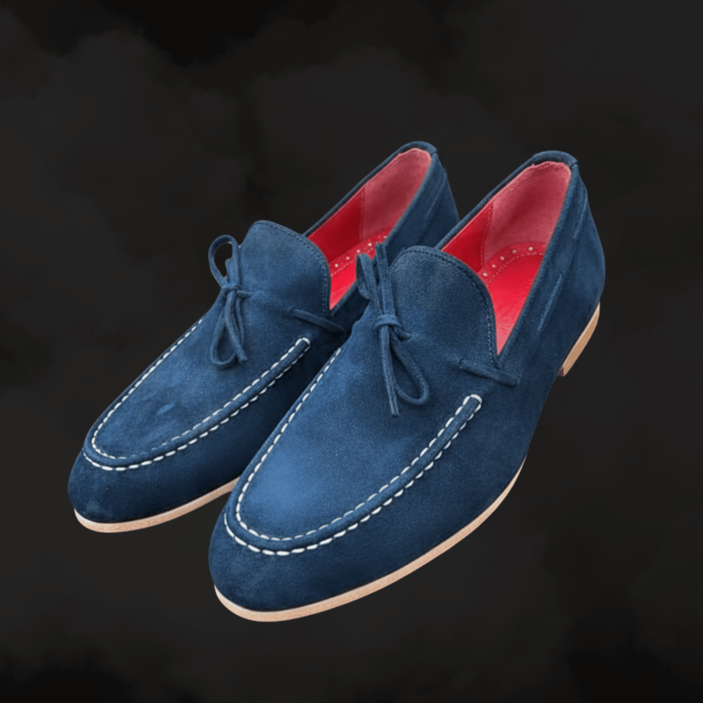 Navy Blue Suede Loafers with Contrast Detailing - Ahmedandco