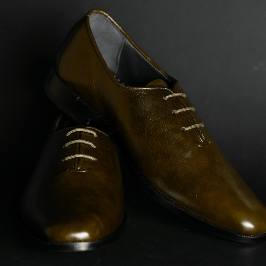 Olive Green Wholecut Leather Shoes with Double leather sole