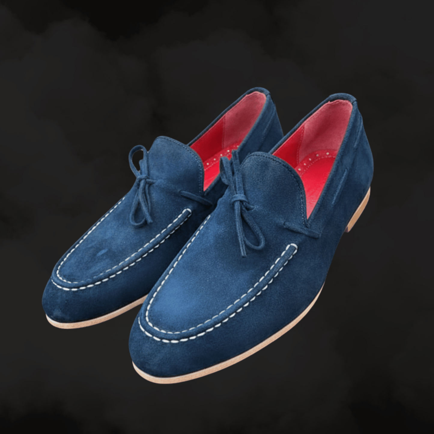 Navy Blue Suede Loafers with Contrast Detailing