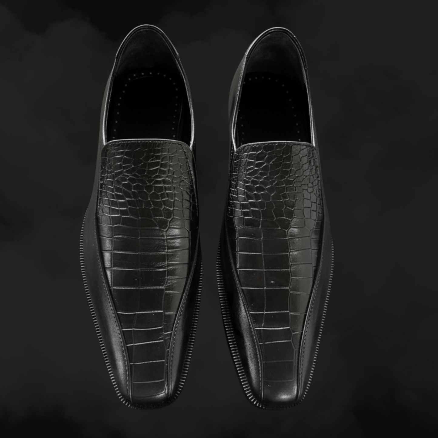 Black Croc-Embossed Leather Shoes with Double Leather Sole