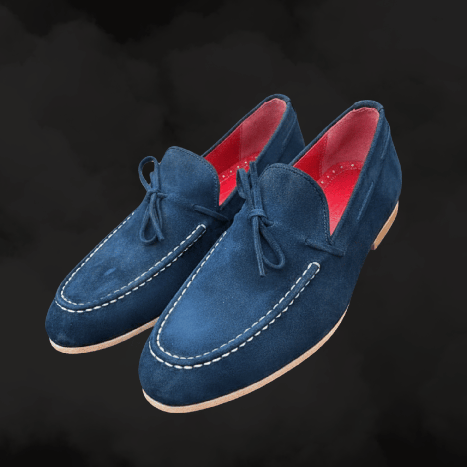 Navy Blue Suede Loafers with Contrast Detailing - Ahmedandco